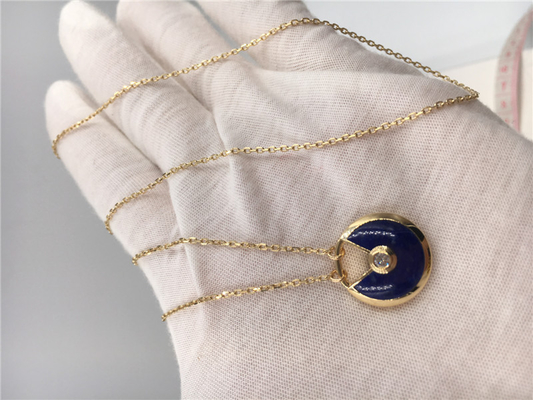 ペンダントが付いている濃紺のラピスラズリの贅沢な金の宝石類18Kの実質の金の鎖