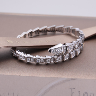 Italy Romance Serpenti Viper one-coil slim bracelet in 18K white gold set with full pavé diamonds Snake Bangle