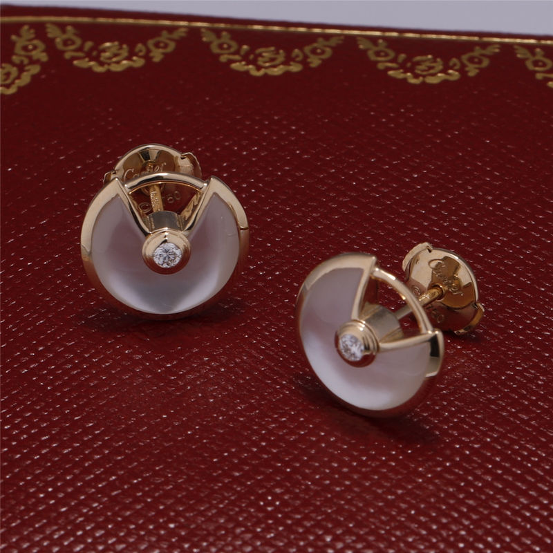 品質 白い真珠母のXsモデル イエロー・ゴールドAmulette De Earrings Stud 工場