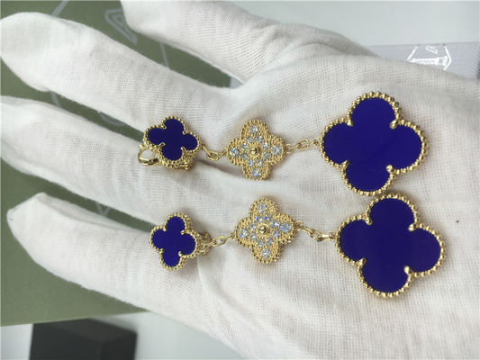 品質 3つのモチーフの青い陶磁器18K金のイヤリングの花は女性のためのダイヤモンドのあたりで形づきました 工場