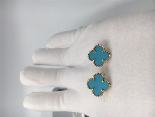 品質 トルコ石が付いているヴァンCleef Arpels甘いアルハンブラEarstuds 18kのイエロー・ゴールド 工場