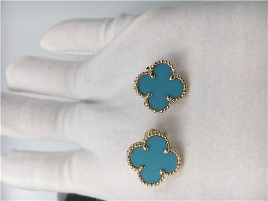 品質 トルコ石が付いているヴァンCleef Arpels甘いアルハンブラEarstuds 18kのイエロー・ゴールド 工場