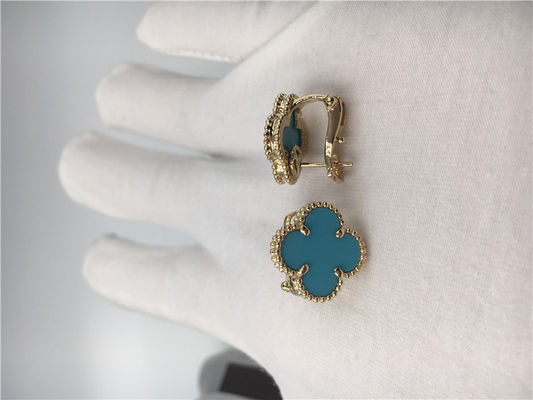 品質 トルコ石が付いているヴァンCleef Arpels甘いアルハンブラEarstuds 18kのイエロー・ゴールド 工場