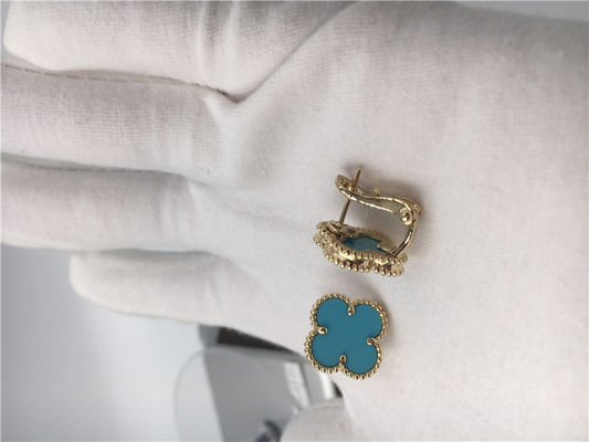 品質 トルコ石が付いているヴァンCleef Arpels甘いアルハンブラEarstuds 18kのイエロー・ゴールド 工場