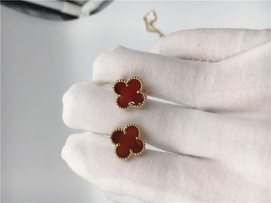 品質 ヴァンCleef Arpelsカーネリアンの甘いアルハンブラのearstuds 18kのイエロー・ゴールド 工場