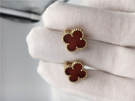 品質 ヴァンCleef Arpelsカーネリアンの甘いアルハンブラのearstuds 18kのイエロー・ゴールド 工場
