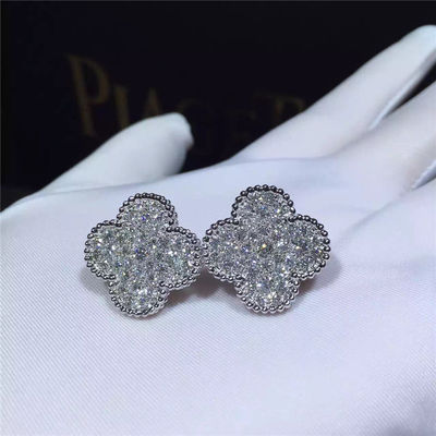 品質 ヴァンCleef Arpels魔法のアルハンブラのイヤリング18kのホワイト ゴールドおよび円形のダイヤモンド 工場